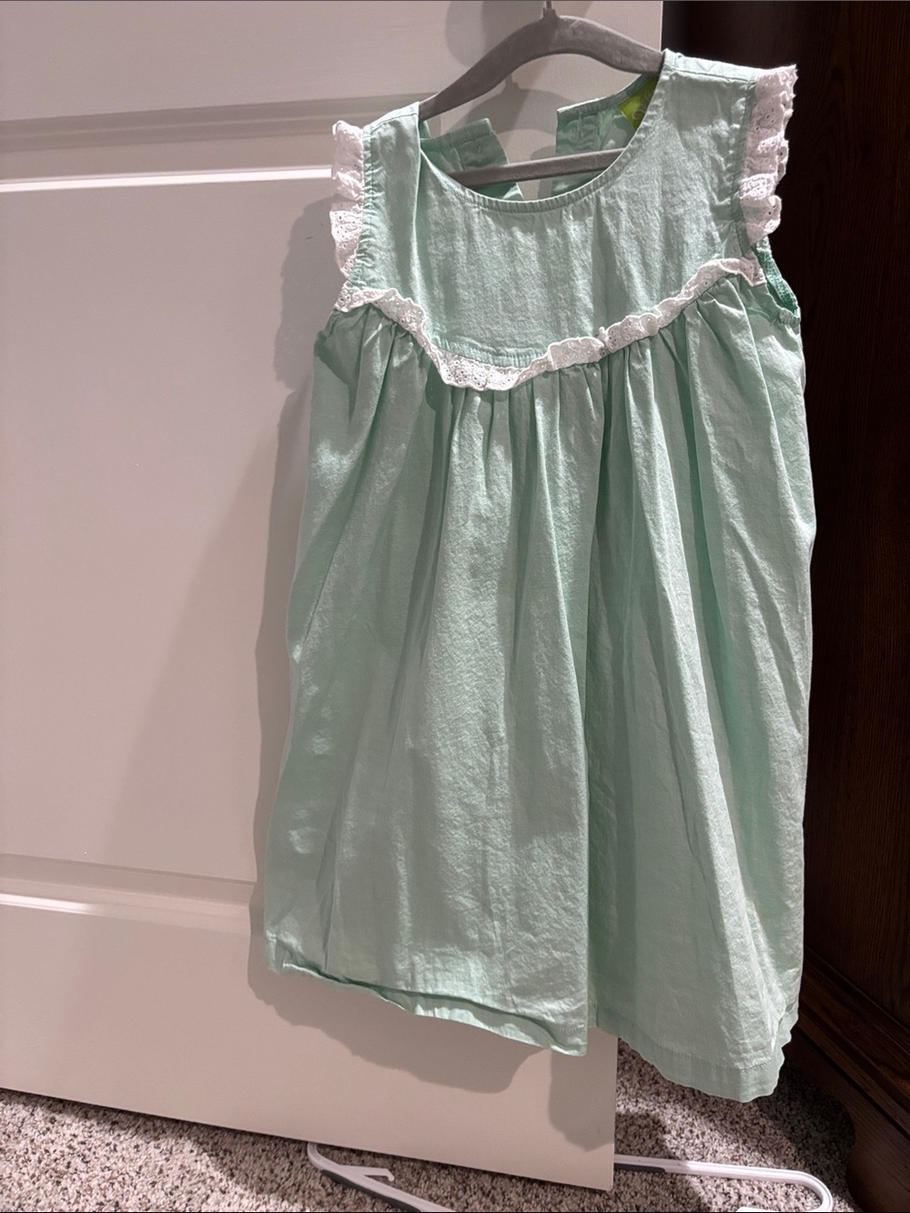Girls' Mint Green Lace-Trim Sleeveless Dress